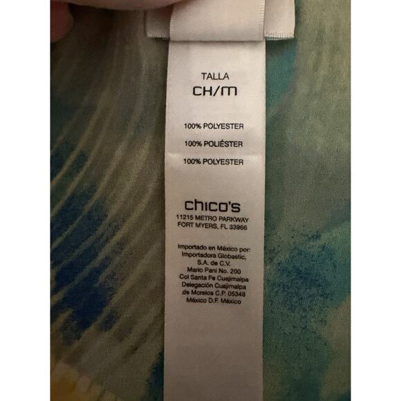 Chico's Blouse Womens Size S/M Chiffon Top Kimono Tunic Tropical Vacation - Picture 4 of 6